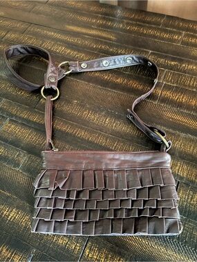 Women's Brown Leather Ruffle Crossbody Bag